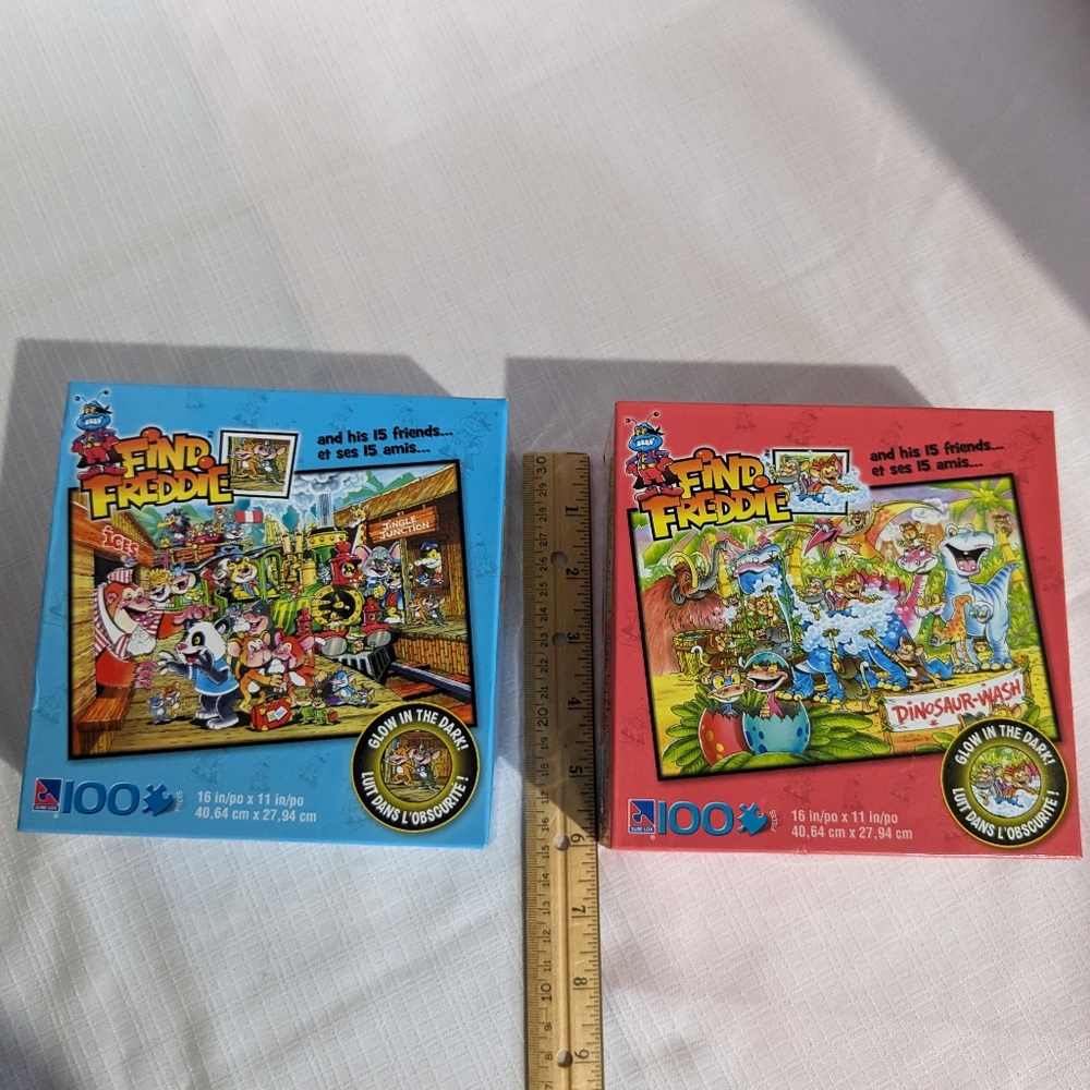 Lot of 2 Sure Lox Find Freddie glow on the dark 100 piece puzzle factory sealed